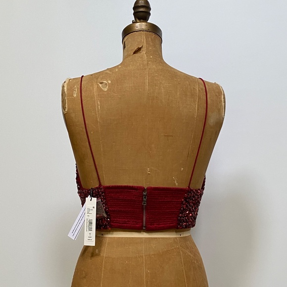 Alice + Olivia Bordeaux Red Crystal Embellished Crop Top With Smocked Back NWT - Picture 15 of 16